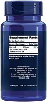 Life Extension Super Vitamin E, 268 mg (400 IU), Non-Synthetic Vitamin E Supplement Promotes Whole-Body Health, Gluten-Free, Non-GMO, 90 softgels