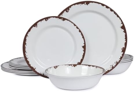 Rustic Melamine Dinnerware Set,12-Piece Plates and Bowls Sets,Yinshine Unbreakable Melamine Dish Set,Lightweight,Service for 4,Dishwasher Safe,Green