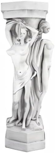 Design Toscano Column of Maenads Women Indoor/Outdoor Sculptural Display Pedestal Plant Stand, 28 inches tall, Cast Stone Resin, Antique Stone Finish