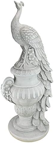 Design Toscano Staverden Castle Peacock on an Urn Garden Statue, 34 Inch Tall, Cast Stone Resin, Antique Stone Finish