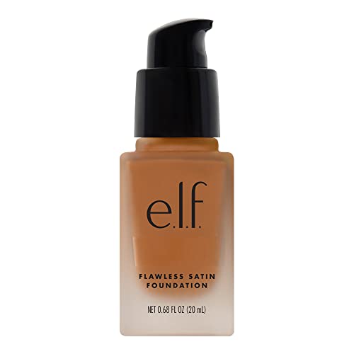 e.l.f. Flawless Satin Foundation, Lightweight & Medium Coverage, Semi-Matte Finish, Vegan & Cruelty-Free, Caramel, 0.68 Fl Oz (20mL)