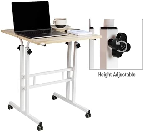 Mind Reader Standing Desk, Adjustable Height Laptop Workstation, Portable Rolling Desk on Wheels, Two-Tier Metal Frame, Black