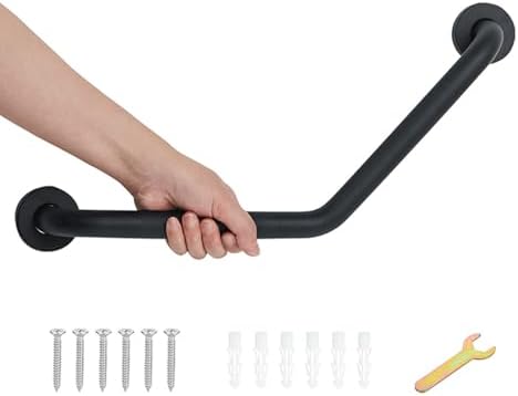 20 Inch Bathroom Grab Bar, Satin Brushed Nickel Angled Grab Bar with Anti-Slip Knurled Grip, Stainless Steel Bath Balance Bar, 1.0" Tube Safety Hand Rail Support, Handicap Elderly Assist Bath Handle