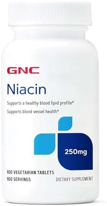 GNC Niacin 250mg, Supports Blood Vessel Health, 100 Vegetarian Tablets