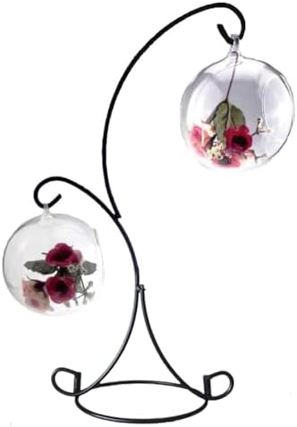 Ornament Display Stand Iron Pothook Stand for Hanging Glass Terrarium/Picture (Double-Hook, Black)