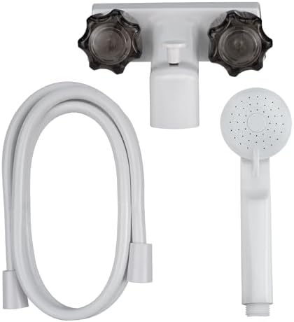 RecPro 4" RV Tub & Shower Diverter Faucet, White/Smoke, Handheld