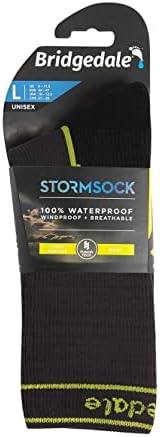 Bridgedale StormSock Lightweight Boot Waterproof Breathable Sock, Dk. Grey/Lime, M