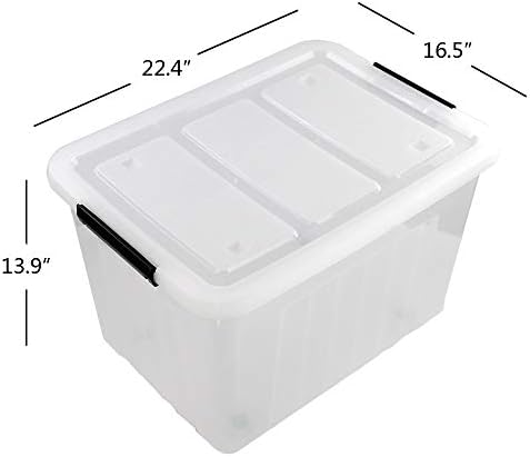 Clear Plastic Storage Bins with Wheels, 4-Pack Latch Boxes, 30 L