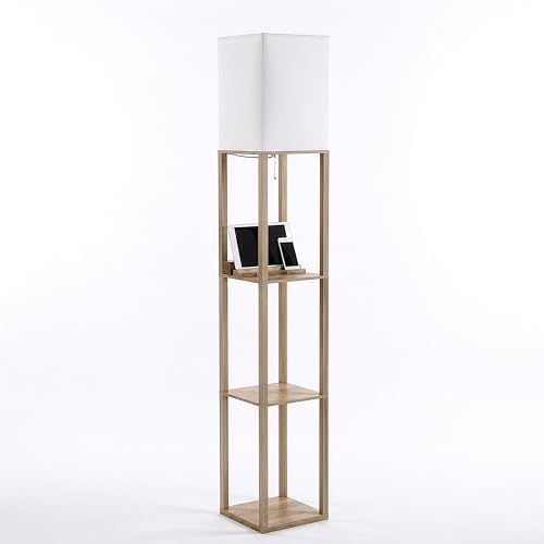 Brightech Maxwell Charger - Modern Shelf Floor Lamp with USB Charging Ports & Electric Outlet - Corner Display Floor Lamps with Shelves for Living