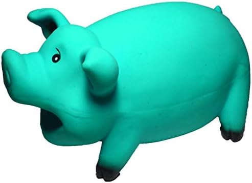 Latex Dog Squeaky Chew Toys, Oink Oink Pink Pig Blue 7" Stuffed with Cotton