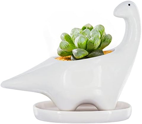 GeLive White Cow Succulent Pot, Small Ceramic Animal Planter with Drainage Hole & Saucer for Cactus, Mini Air Plants, Pencil Holder Brush Organizer, Indoor Home Office Desk Decor, Funny Gift