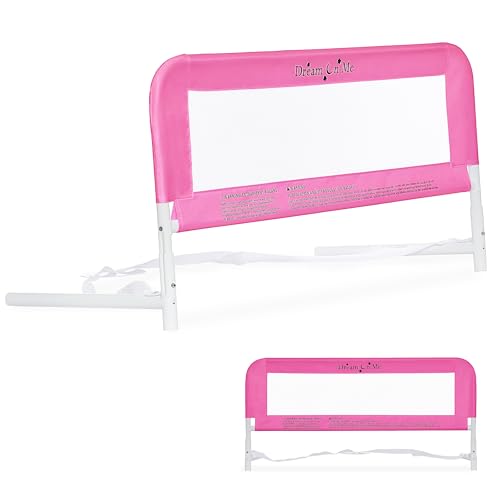 Dream On Me Mesh Security Bed Rail – Toddler Safety Guard with breathable mesh, reinforced anchor system, lightweight, portable, fits adult twin-size beds, Pink