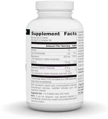 Source Naturals Magnesium Malate, 3,750 mg - 180 Vegetarian Tablets | Supports Muscles and Energy Production*
