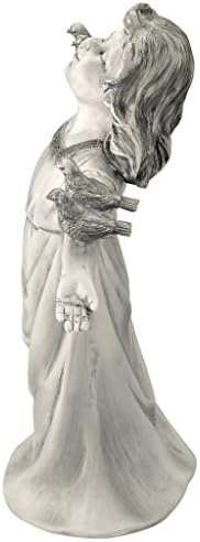 Design Toscano Basking in Glory Little Girl with Birds Outdoor Garden Statue, Medium, 16 inches tall, Cast Stone Resin, Two Tone Stone Finish