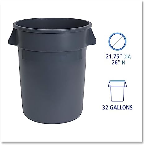 Boardwalk 32GLWRGRA Round Waste Receptacle LLDPE 32 gal Gray