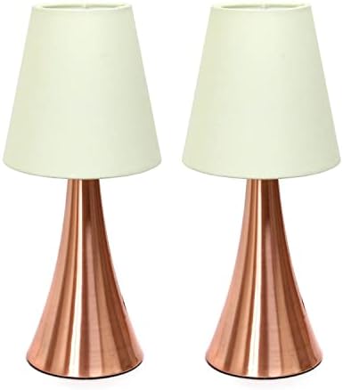 Simple Designs LT2014-WHT-2PK Valencia Brushed Nickel Mini Touch Table Lamps with Fabric Shades, White (Pack of 2)