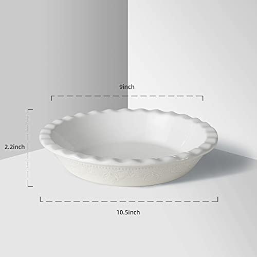 Fun Elements Pie Pan, 9 Inch Ceramic Pie Dish, Deep Dish Pie Pan with Lace Emboss, Ruffled Pie Plate for Baking