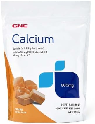 GNC Calcium 600mg Supplement, Supports Strong Bones, Caramel, 60 Servings