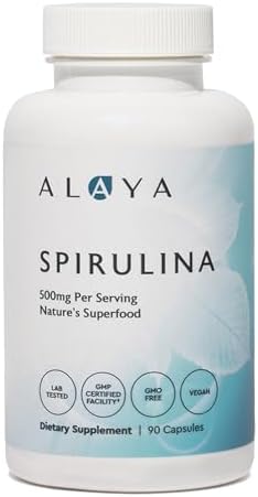 Alaya Pure Spirulina 500mg Hawaiian Blue Green Algae 90 Capsules