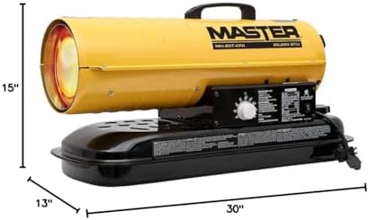 Master MH-80T-KFA 80, 000 BTU Kerosene/Diesel Portable Gas Forced Air Heater w/Thermostat - 1/8hp Floor Mount Salamander Heater Fan for Workshop