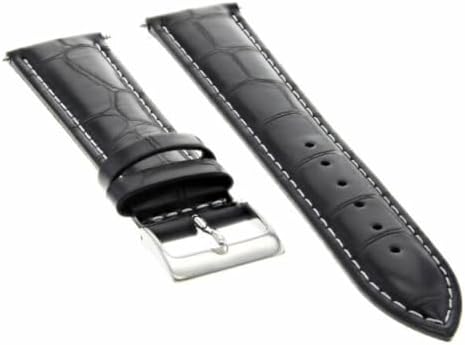 Ewatchparts 19mm Black With White Stitching Leather Watch Band Replacement Watch Strap Silver Buckle Compatible With Invicta Russian