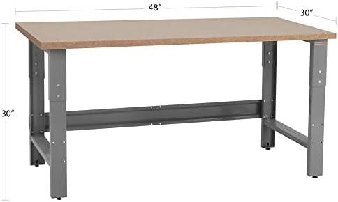 Table & Workbench: 1" Thick Solid Oiled Wood Butcher Block Top, Height Adjustable - 30" D x 48" L x 30" - 36" H - by BenchPro