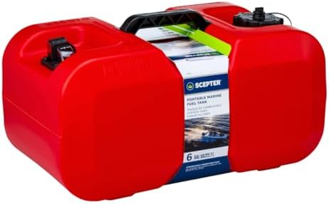 Scepter 6 Gallon Portable Marine Gas Can, Boat Fuel Tank with Top Handle | Underseat Design, 2-Way Vented Cap, Built-In Fuel Gauge and Pick-Up, EPA & CARB Compliant, 19.3"L x 12.2"W x 10.2"H (10511)