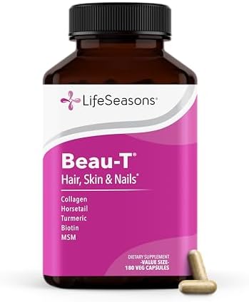 LifeSeasons Beau-T - Hair, Nail & Skincare Supplement - Promotes Healthy Hair and Nail Growth - Support Clear Skin & Fights Acne - Nail Strengthener - Contains Biotin Collagen Turmeric - 90 Capsules