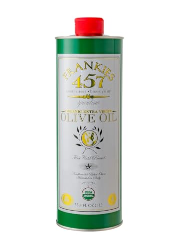 Frankies 457 Organic Extra Virgin Olive Oil, 33.8 fl oz (1L) | Premium 100% Castelvetrano Olive Oil, High Polyphenol, First Cold Pressed, Early Harvest in Sicily
