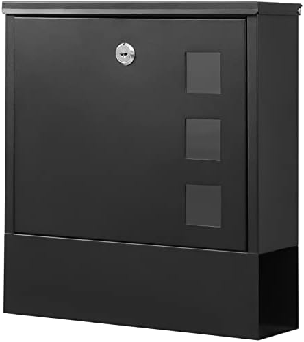 KYODOLED Mailbox for Outside, Wall Mount Locking Mailbox, Security Drop Box with Key Lock for Letters, Cash, Cards, Steel Mail Box for House Office School, 12.4H x 8.54L x 3.35W Inches, Black