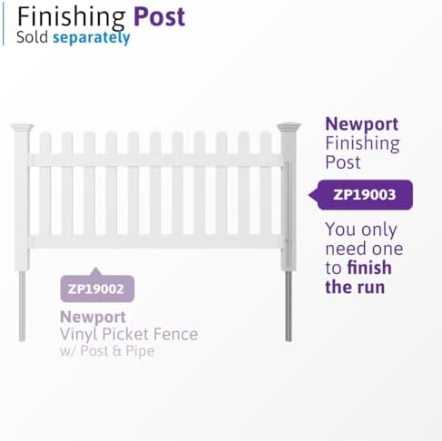 WamBam Newport Picket Fence, White Vinyl DIY No Dig Kit | 3ftH x 6ftW, 1 Panel + 1 Post, ZP19002