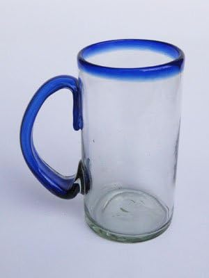 Cobalt Blue Rim 16 oz Pint Glasses (set of 6), Recycled Glass, Lead-free, Toxin-Free (16oz Pint)