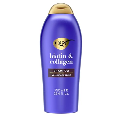 OGX Thick & Full + Biotin & Collagen Volumizing Shampoo, Nutrient-Infused Hair Shampoo with Vitamin B7 Biotin Gives Hair Volume & Body for 72+ Hours, Sulfate-Free Surfactants, 13 fl. oz