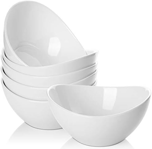 Samsle 19 Ounces Ceramic Serving Bowls, Sturdy Porcelain White Oval Salad Bowls, Stackable Food Server Fruit Display Dishes for Party Dinner