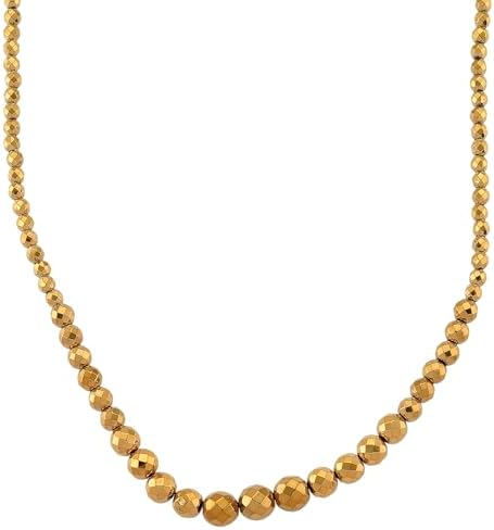 Yellow Gold Color Hematite Beaded Necklace Silvertone 560.00 ctw 21-23"