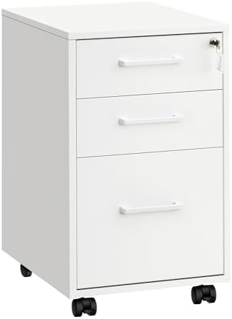 SONGMICS File Cabinet, Pre-Assembled Except Wheels and Handles, Office Filing Cabinet with Lock, for A4, Legal, Letter Sized Documents