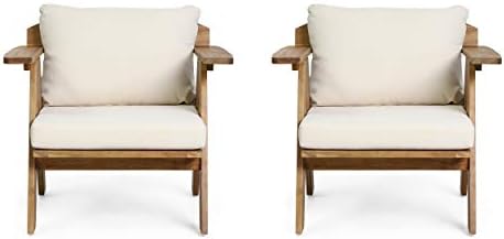 Christopher Knight Home Arcola Outdoor Club Chair with Cushion - Acacia Wood - Teak/Beige (Set of 2)