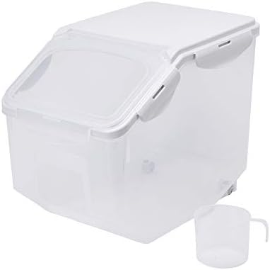 HANAMYA 10 Liter / 20 lbs Rice Storage Container with Measuring Cup, BPA free, For Rice | Grain | Pet Food | Flour, 2 counts, Clear