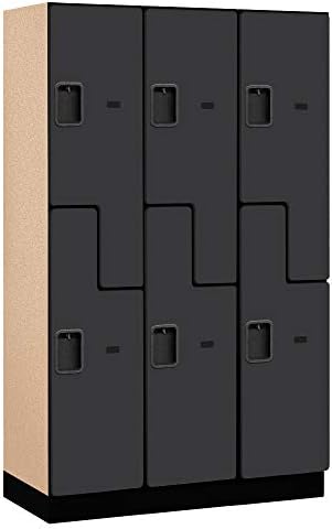 Salsbury Industries 2-Tier S-Style Extra Wide Designer Wood Locker with Three Wide Storage Units, 6-Feet High by 18-Inch Deep, Mahogany