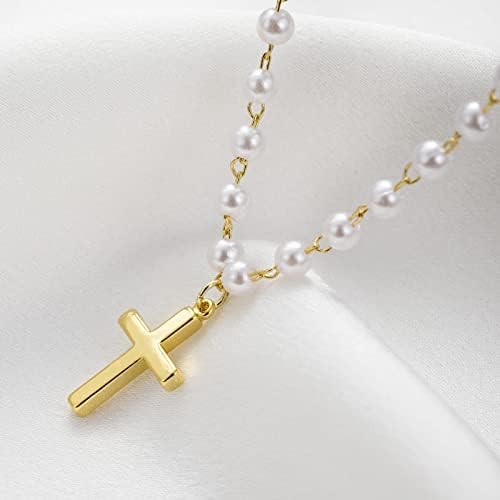 itianxi Dainty Cross Charm Pendant Necklaces,14K Gold Tiny Three Ball Necklace,Simple Fashion Jewelry for Women