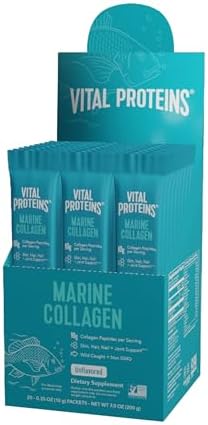 Vital Proteins Marine Collagen, Unflavored Stick Packs, 20 Count | Marine Collagen Peptides, Supports Hair Skin Nails & Joints, 10g Per Packet, Travel-Friendly Stick Packs, 20 Servings