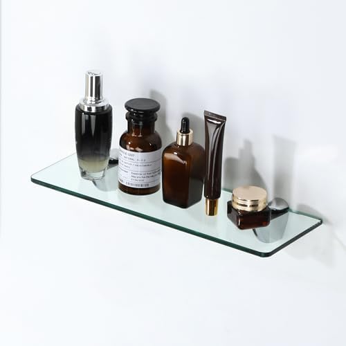 Alise Bathroom Glass Shelf, 15 Inch Floating Shelves for Wall, Matte Black