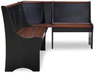 Linon Jackie Solid Wood 3 Piece Conversation Indoor Kitchen Corner Breakfast Dining Nook Set in Black