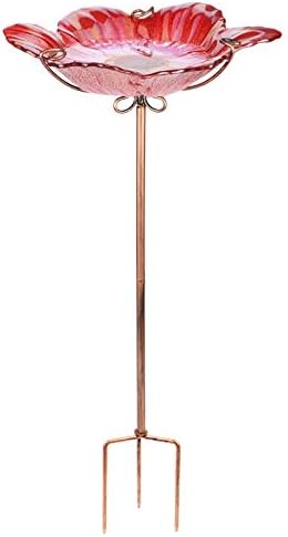26" Glass Bird Bath, Outdoor Birdbath Bird Feeder Green Flower Metal Stake