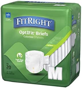 FitRight Adult Diapers, Extra+ Heavy Absorbency, M (Waist Size 32in-44in), 80 Count, OptiFit Incontinence Briefs for Men and Women, Disposable, Moisture-Wicking, Leak Protection,