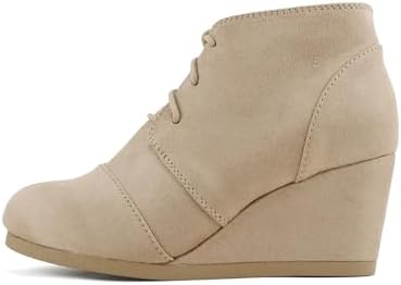 Soda “REX” ~ Women Lace Up Rounded Toe Low Wedge Ankle Bootie