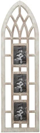 Deco 79 Wooden Wall Photo Frame Slim Arched Window Inspired 3 Slot , 14" x 1" x 47", Light Brown