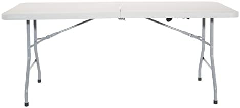 Office Star Resin Rectangle Center-Folding Portable Table for Picnics, Camping, and Tailgating, 6 Feet