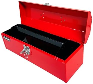 Homak Tool Box, 16" Portable Steel Small Tool Box with Metal Latch Closure & Plastic Handle, Multi-Purpose Heavy Duty Toolbox, Red