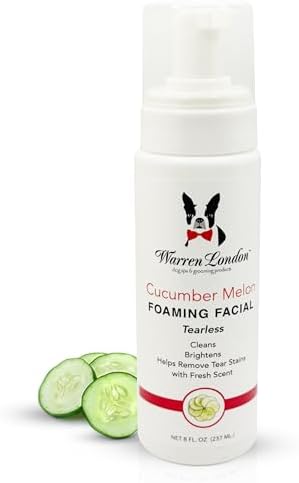Warren London Foaming Pet Facial | Tear Free Dog Face Wash | Tearless Dog Shampoo for Faces & Dog Eye Stain Remover | Refreshing Cucumber Melon Wash | Made in USA | 8oz